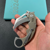 KUBEY KU262C Mini Wrath Karambit Folding Knife Tan G-10 Handle 2.44" Beadblast 14C28N Blade